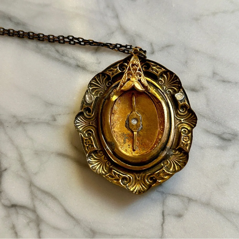 Vintage Brass Filigree Necklace Cabbage Rose - Picture 6 of 6
